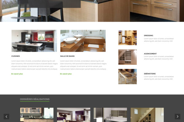 Menuisier : CMS WordPress, template en responsive design et php/MySQL.