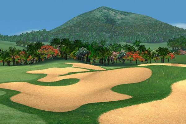 Turtle Valley hole 14 : Habillage de parcours de golf fictif et virtuel en 3D – logiciel Edter 1996 à 2003